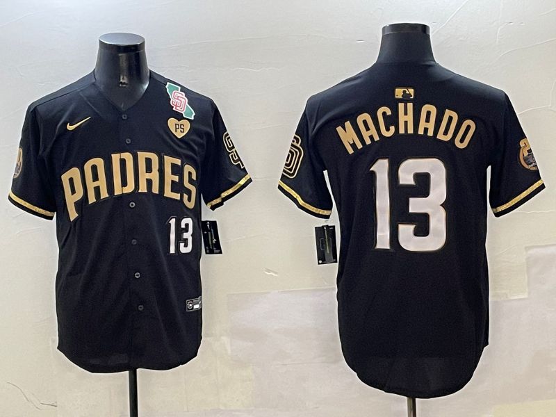 Men San Diego Padres 13 Machado Black Gold Fashion 2025 Nike MLB Jersey style 6